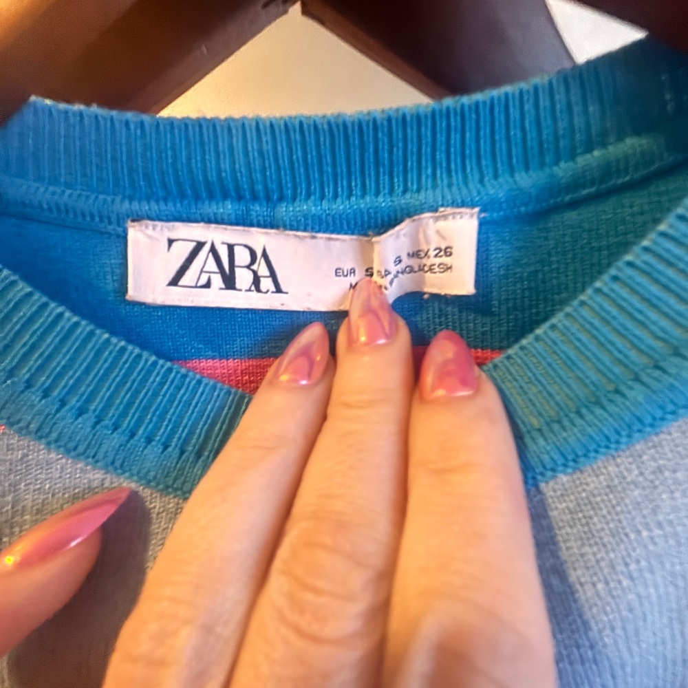 Zara Blue Pink Striped Knit Crop Top S Y2K Barbiecore - Picture 4 of 5